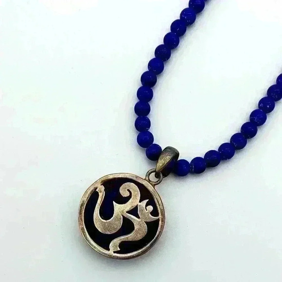 Sterling Silver and Lapis Lazuli Ohm Necklace - Picture 2 of 3